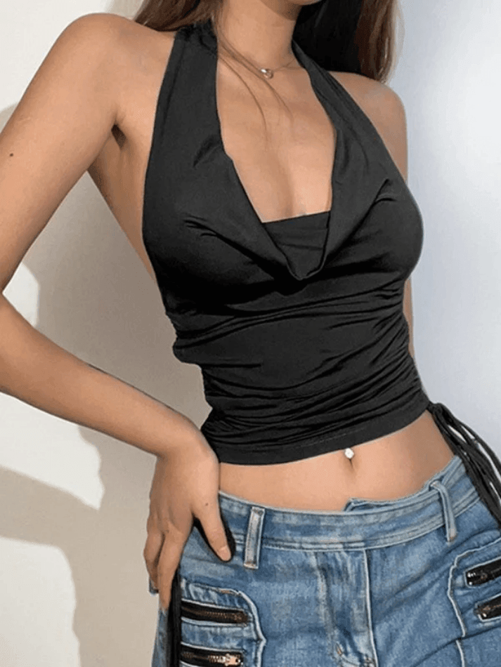 Style Core Aesthetics, New Style Trends - Side Tie Ruched Halter Cropped Tank Top Style Core Aesthetics, New Style Trends - Side Tie Ruched Halter Cropped Tank Top