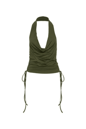Style Core Aesthetics, New Style Trends - Side Tie Ruched Halter Cropped Tank Top