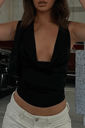 Style Core Aesthetics, New Style Trends - Side Tie Ruched Halter Cropped Tank Top