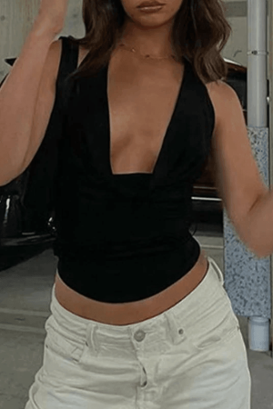 Style Core Aesthetics, New Style Trends - Side Tie Ruched Halter Cropped Tank Top