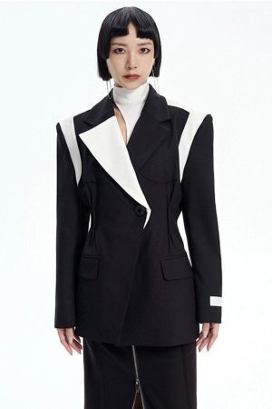 Style Core Aesthetics, New Style Trends - Single Button Color Block Blazer