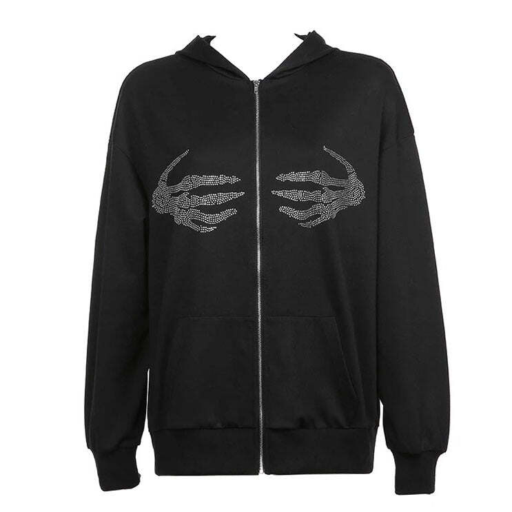 Style Core Aesthetics, New Style Trends - Skeleton Hands Rhinestone Hoodie Style Core Aesthetics, New Style Trends - Skeleton Hands Rhinestone Hoodie