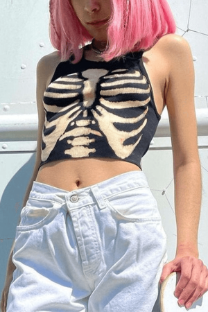 Style Core Aesthetics, New Style Trends - Skeleton Print Crop Tank Top