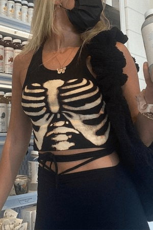 Style Core Aesthetics, New Style Trends - Skeleton Print Crop Tank Top