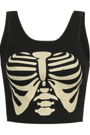 Style Core Aesthetics, New Style Trends - Skeleton Print Crop Tank Top