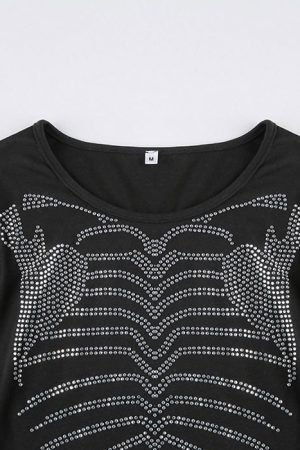 Style Core Aesthetics, New Style Trends - Skeleton Rhinestone Crop Top