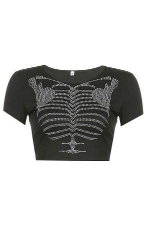 Style Core Aesthetics, New Style Trends - Skeleton Rhinestone Crop Top