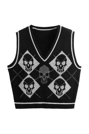 Style Core Aesthetics, New Style Trends - Skull Argyle Vest