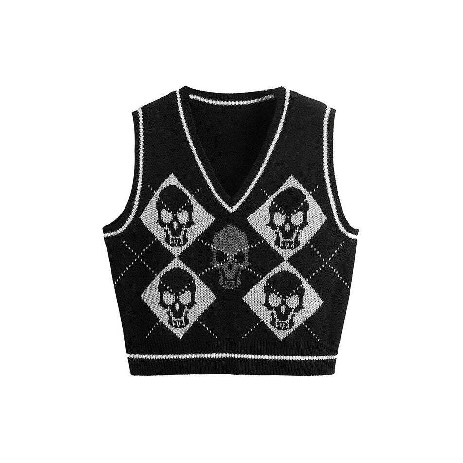 Style Core Aesthetics, New Style Trends - Skull Argyle Vest
