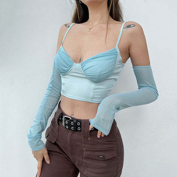 Style Core Aesthetics, New Style Trends - Sky Blue Top & Gloves Set