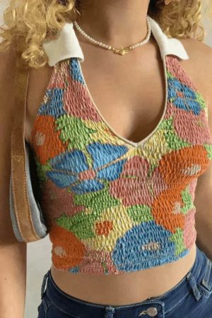 Style Core Aesthetics, New Style Trends - Smocked Halter Cropped Tank Top
