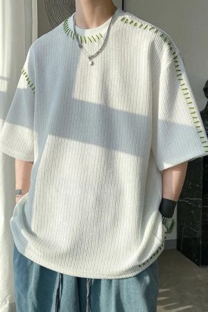Style Core Aesthetics, New Style Trends - Soft Boy Contrast Stitch Tee