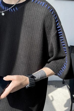 Style Core Aesthetics, New Style Trends - Soft Boy Contrast Stitch Tee