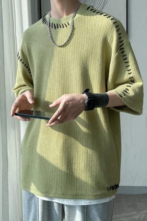 Style Core Aesthetics, New Style Trends - Soft Boy Contrast Stitch Tee