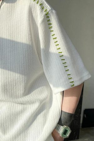 Style Core Aesthetics, New Style Trends - Soft Boy Contrast Stitch Tee