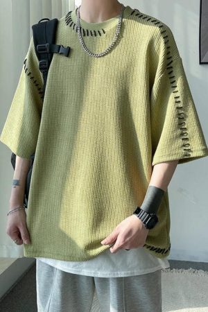 Style Core Aesthetics, New Style Trends - Soft Boy Contrast Stitch Tee