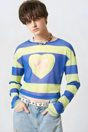 Style Core Aesthetics, New Style Trends - Soft Boy Heart Cut Out Crop Top