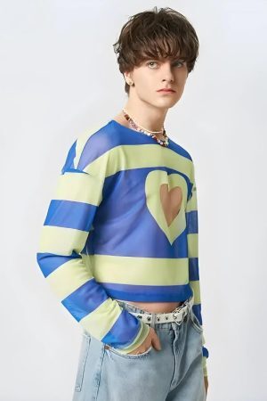 Style Core Aesthetics, New Style Trends - Soft Boy Heart Cut Out Crop Top