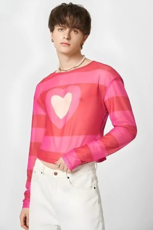 Style Core Aesthetics, New Style Trends - Soft Boy Heart Cut Out Crop Top