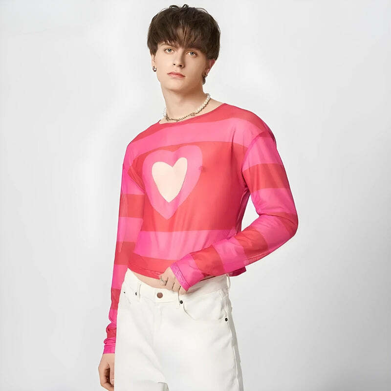 Style Core Aesthetics, New Style Trends - Soft Boy Heart Cut Out Crop Top