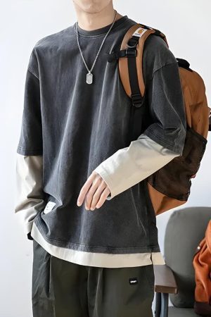 Style Core Aesthetics, New Style Trends - Soft Boy Layered Sleeve Sweatshirt