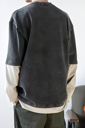 Style Core Aesthetics, New Style Trends - Soft Boy Layered Sleeve Sweatshirt