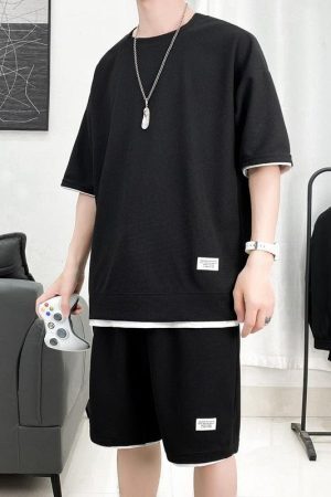 Style Core Aesthetics, New Style Trends - Soft Boy Sweatshirt & Sweatshorts Two Piece Set