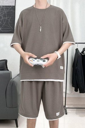 Style Core Aesthetics, New Style Trends - Soft Boy Sweatshirt & Sweatshorts Two Piece Set