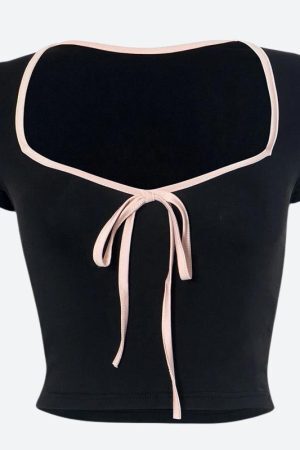Style Core Aesthetics, New Style Trends - Soft Girl Bow Sweetheart Neckline Top