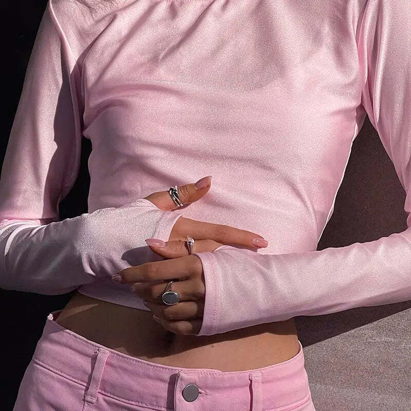 Style Core Aesthetics, New Style Trends - Soft Girl Candy Pink Metallic Top