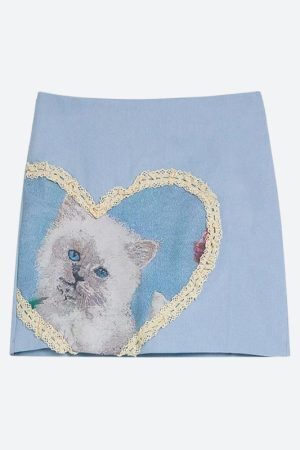 Style Core Aesthetics, New Style Trends - Soft Girl Cat Heart Mini Skirt