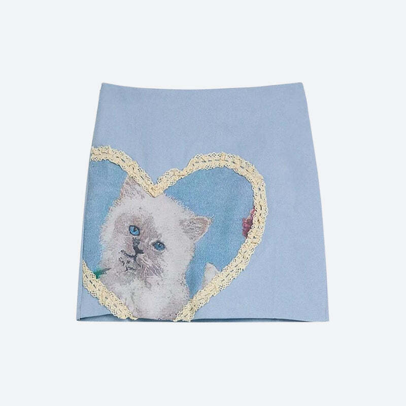 Style Core Aesthetics, New Style Trends - Soft Girl Cat Heart Mini Skirt