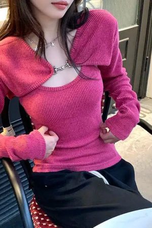 Style Core Aesthetics, New Style Trends - Soft Girl Corduroy Cardigan Vest Set