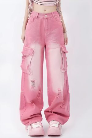 Style Core Aesthetics, New Style Trends - Soft Girl Distressed Cargo Jeans