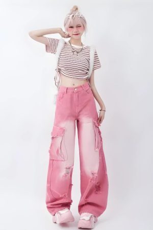 Style Core Aesthetics, New Style Trends - Soft Girl Distressed Cargo Jeans