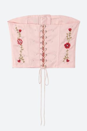 Style Core Aesthetics, New Style Trends - Soft Girl Embroidered Beaded Corset Top