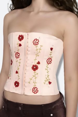 Style Core Aesthetics, New Style Trends - Soft Girl Embroidered Beaded Corset Top