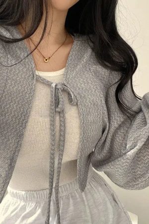 Style Core Aesthetics, New Style Trends - Soft Girl Lace Up Crop Cardigan