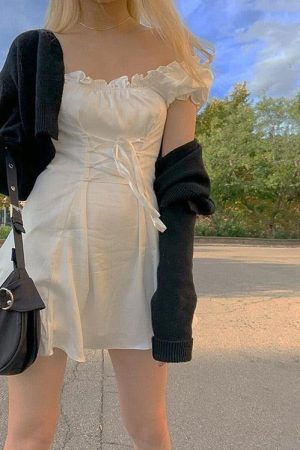Style Core Aesthetics, New Style Trends - Soft Girl Lace Up Mini Dress
