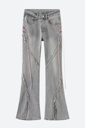 Style Core Aesthetics, New Style Trends - Soft Girl Lace Up Slit Flare Jeans