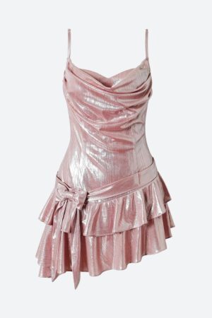 Style Core Aesthetics, New Style Trends - Soft Girl Metallic Mini Dress
