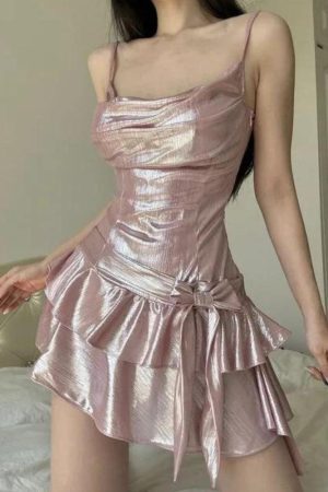 Style Core Aesthetics, New Style Trends - Soft Girl Metallic Mini Dress