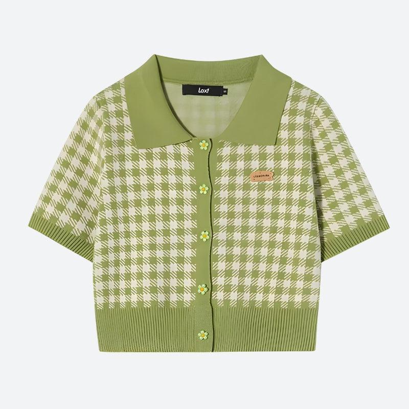 Style Core Aesthetics, New Style Trends - Soft Girl Plaid Crop Cardigan