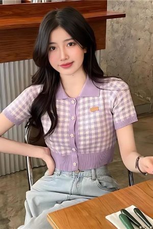 Style Core Aesthetics, New Style Trends - Soft Girl Plaid Crop Cardigan