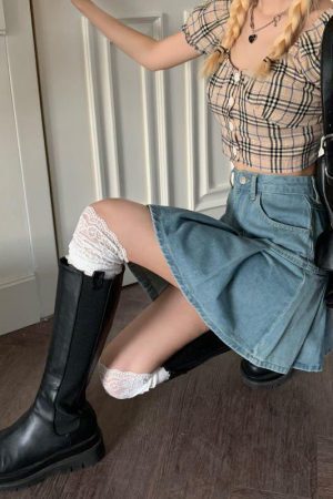 Style Core Aesthetics, New Style Trends - Soft Girl Pleated Denim Mini Skirt