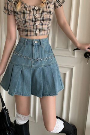 Style Core Aesthetics, New Style Trends - Soft Girl Pleated Denim Mini Skirt
