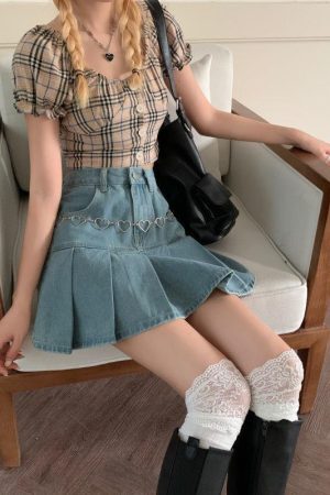 Style Core Aesthetics, New Style Trends - Soft Girl Pleated Denim Mini Skirt