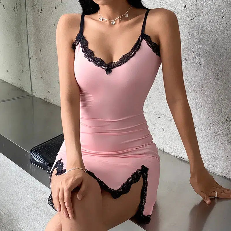 Style Core Aesthetics, New Style Trends - Soft Girl Slit Mini Dress Style Core Aesthetics, New Style Trends - Soft Girl Slit Mini Dress