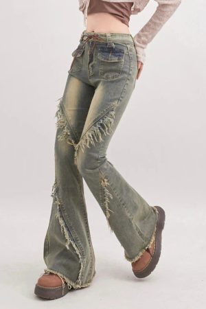 Style Core Aesthetics, New Style Trends - Soft Grunge Tasseled Flare Jeans