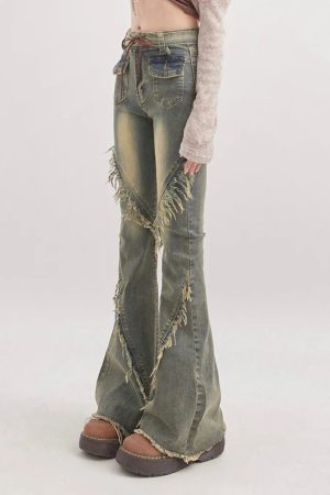 Style Core Aesthetics, New Style Trends - Soft Grunge Tasseled Flare Jeans